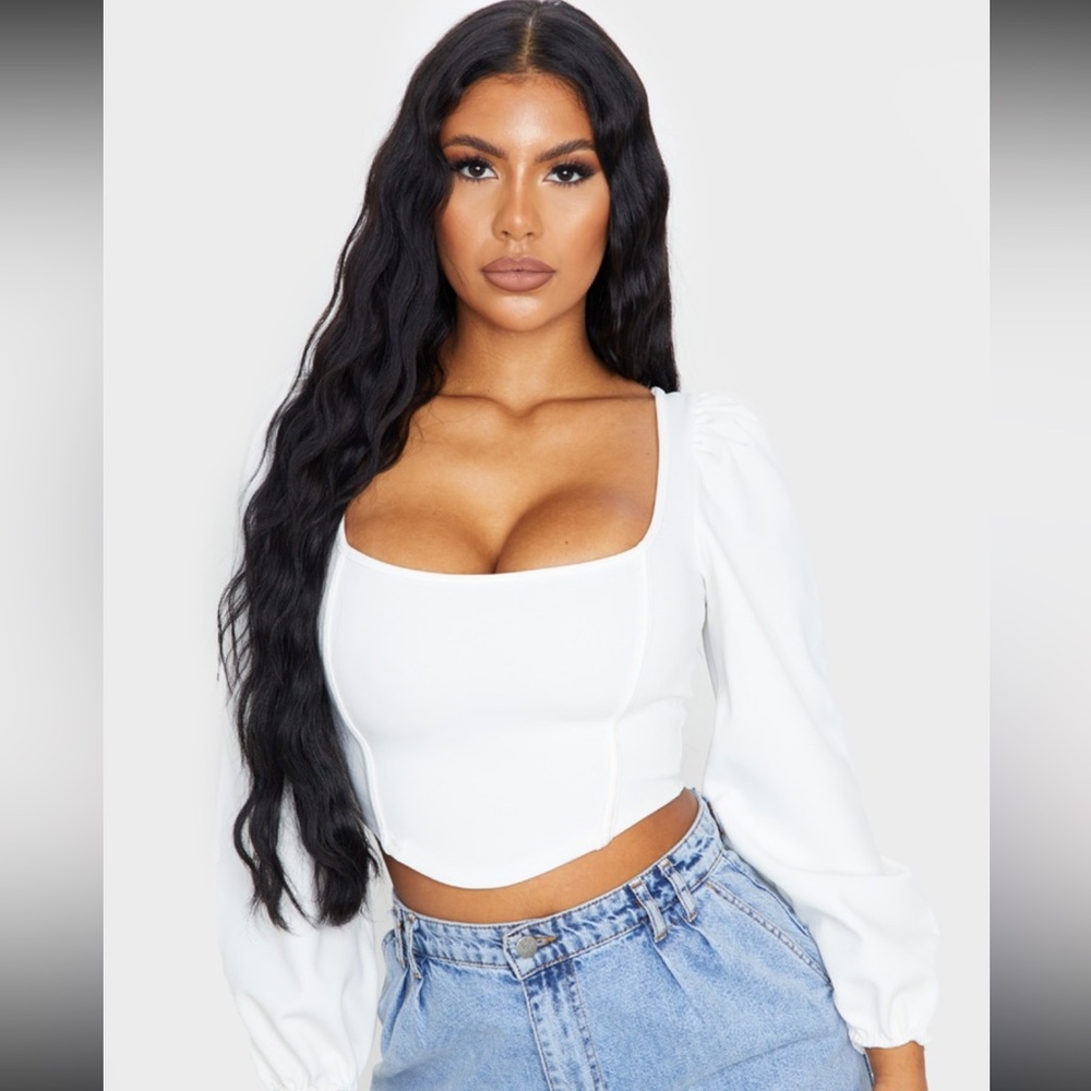 PRETTY LITTLE THING| Balloon Sleeve Corset Crop Top